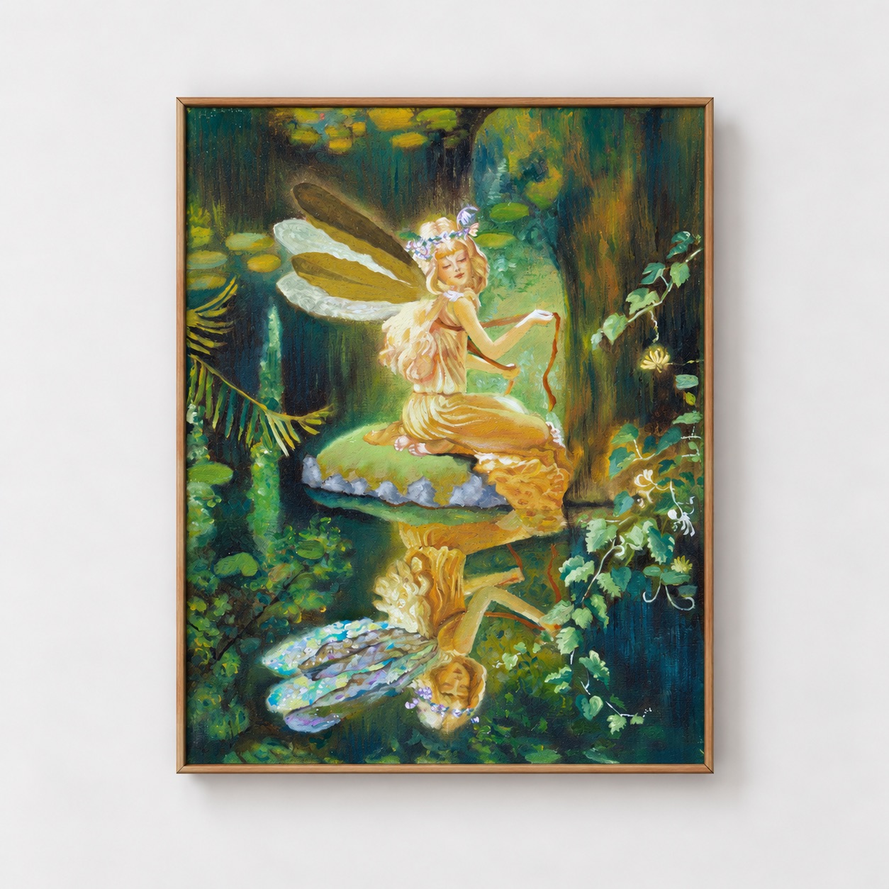 Fairy Garden by Fiamma Franchetti Bond, framed and hung on a pale wall