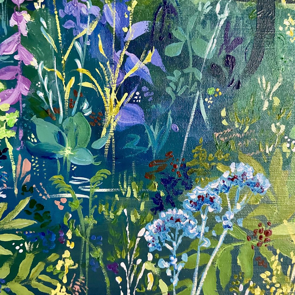 Close-up of foxgloves and pale blue cow parsley in The Forest of Dreams