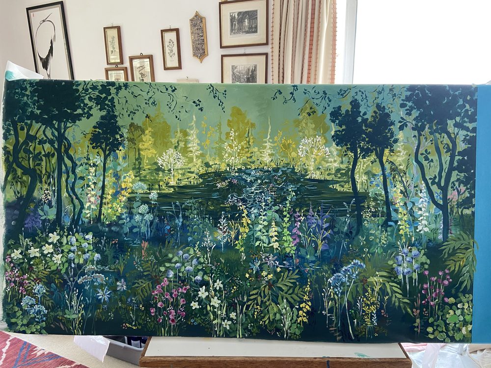 The finished forest scene, dense with wildflowers