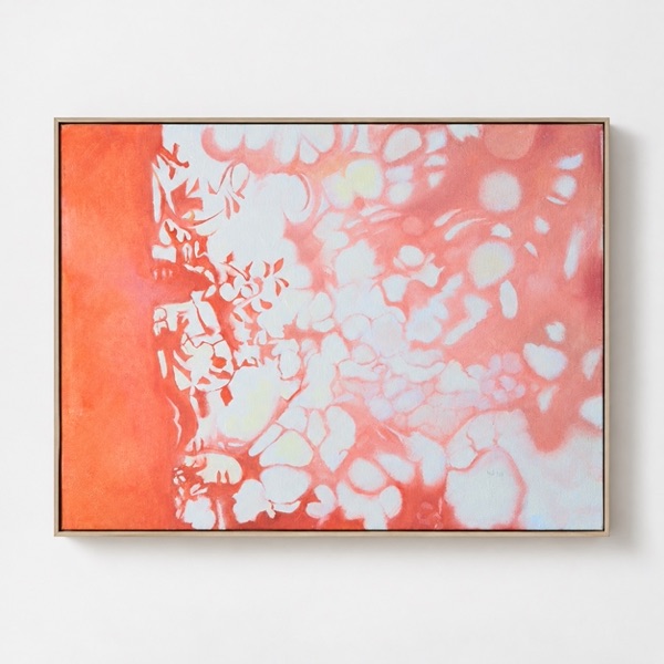 Abstract painting of pink and white floral shadows