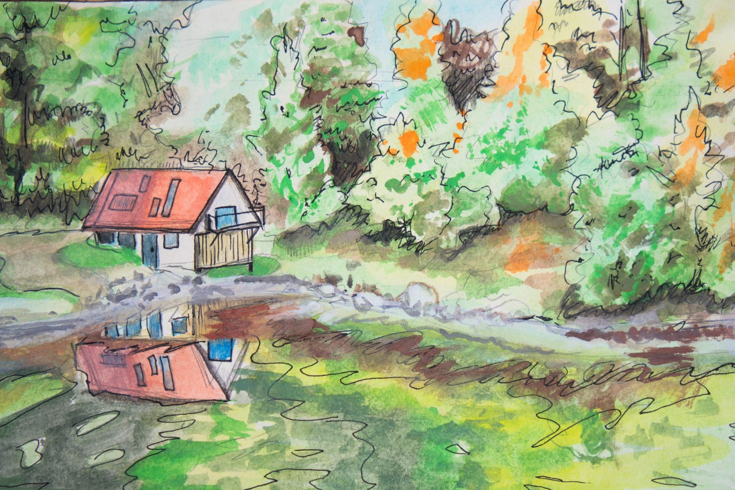 Sketch of The Boat House, an early study for the painting